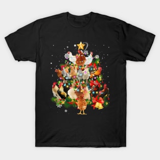 Chicken Tree Light Christmas Matching Family Chickens Pajama T-Shirt